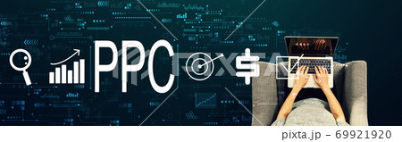 PPC - Pay per click concept with person using a laptop PPC - Pay per click concept with person using a laptop 69921920