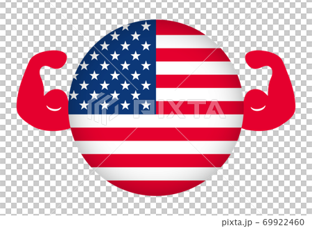円形の星条旗と力こぶ(強いアメリカのイメージイラスト)影付き 円形の星条旗と力こぶ(強いアメリカのイメージイラスト)影付き 69922460