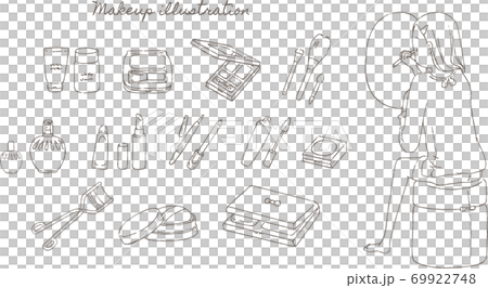 Line art illustration set of women to make up and makeup tools 69922748