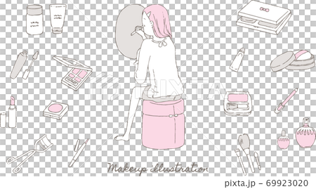 Illustration set of women to make up and makeup tools Illustration set of women to make up and makeup tools 69923020