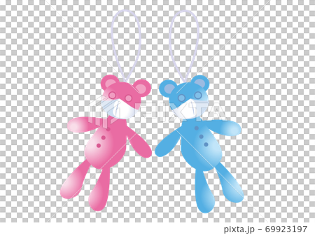 マスクをつけたかわいいクマのストラップのイラスト素材