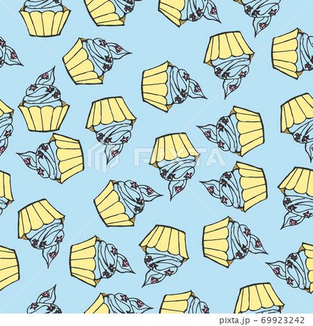 Sweet food seamless pattern. Confectionery vector illustration - birthday cake, pastry shop. 69923242