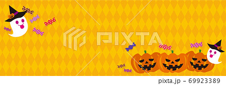 ハロウィン　背景　バナー素材　オレンジ　イラスト＿05_1 69923389