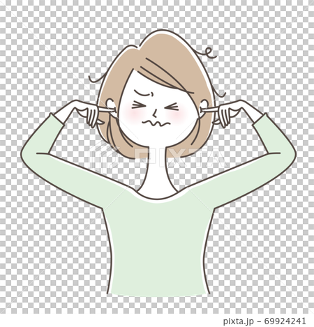騒音でイライラして耳をふさぐ女性 69924241