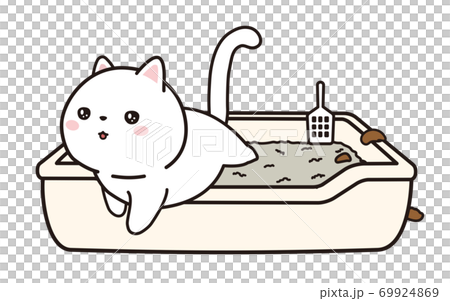 A white cat that sticks out of the toilet and poops 69924869