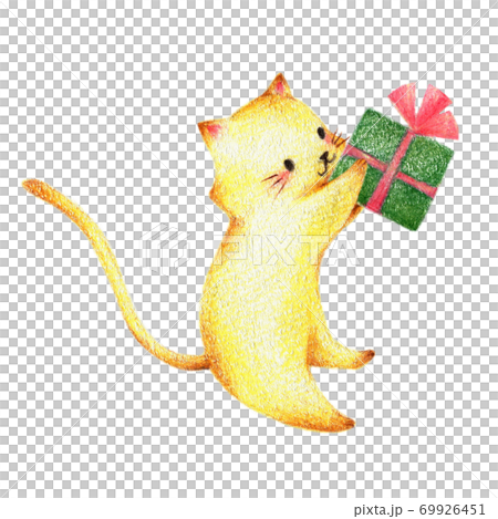 帶著禮物手繪彩色鉛筆素描的貓 69926451