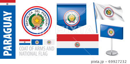 Vector set of the coat of arms and national flag of Paraguay 69927232