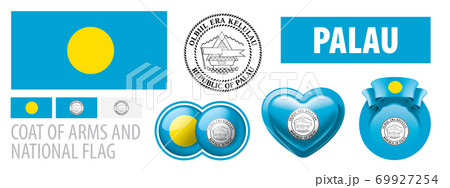 Vector set of the coat of arms and national flag of Palau 69927254