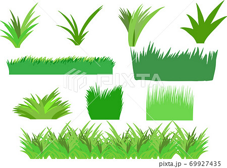 生茂る草 小さく生える草など草のイラストセットのイラスト素材