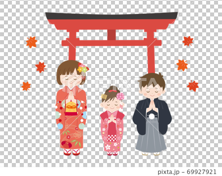 七五三　お参りする子どもたちのイラスト 69927921