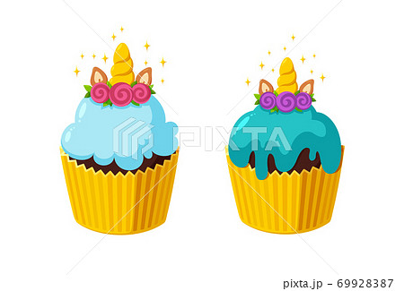 Unicorn Cupcakes With Shiny Icing Fairy Cakes のイラスト素材