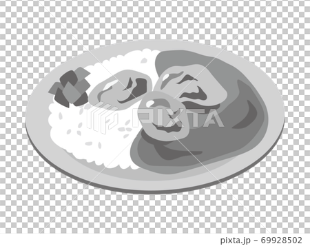 お皿に乗った日本風のカレーライス 鶏のから揚げのカレー のイラスト素材