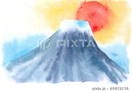 富士山と日の出　水彩素材 69929256