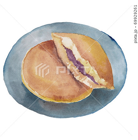 お皿に乗せたどら焼き 水彩素材 お皿に乗せたどら焼き 水彩素材 69929261