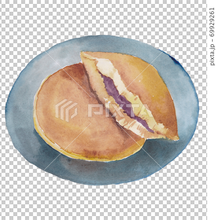 お皿に乗せたどら焼き 水彩素材 お皿に乗せたどら焼き 水彩素材 69929261