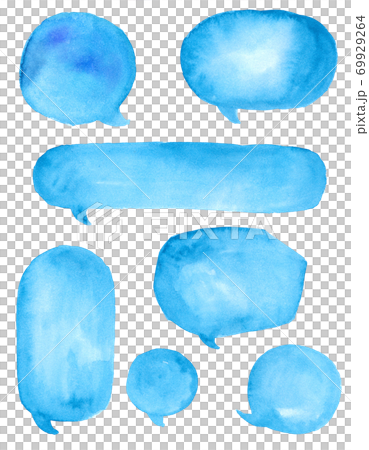 青の手描き吹き出しセット 水彩素材のイラスト素材