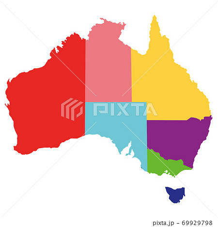 オーストラリア大陸 州別 地図のイラスト素材