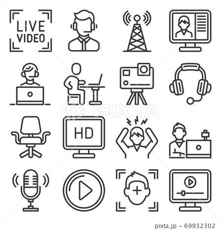 Vlogging, Video Production and Stream Icons Set. Video Vlogging, Video Production and Stream Icons Set. Video 69932302