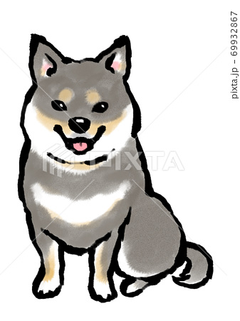 黒柴犬絵手紙風のイラスト素材