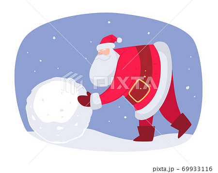 Building snowman outdoors, Santa Claus on Xmas 69933116