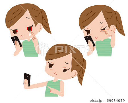 スマートフォンでの弊害。眼精疲労 69934059