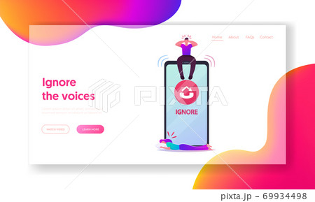 Woman Crying Suffer of Boyfriend Ignore Landing Page Template. Tiny Male Character Sit on Huge Smartphone Ignoring Call 69934498