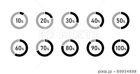 円グラフ 割合のアイコンのセット 数字 データ 分析 率 百分率のイラスト素材