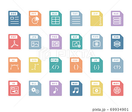 ファイル、ドキュメント、拡張子のアイコンのセット／ソフトウェア 