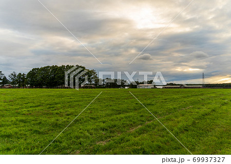 夕暮れの競走馬の牧場　イメージ　北海道 69937327