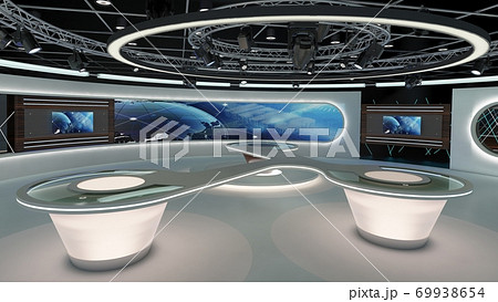 Virtual TV Studio News Set 28. 3d Rendering. 69938654