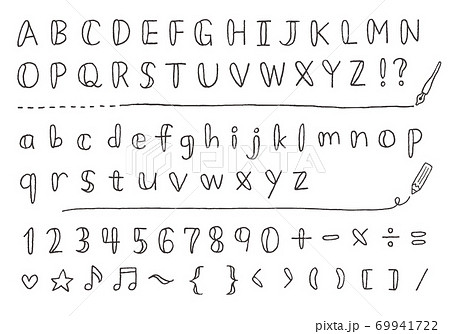手書き文字 アルファベットと数字と記号のイラスト素材