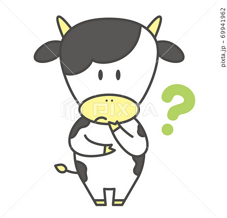 牛のキャラクター 基本ポーズ 疑問のイラスト素材
