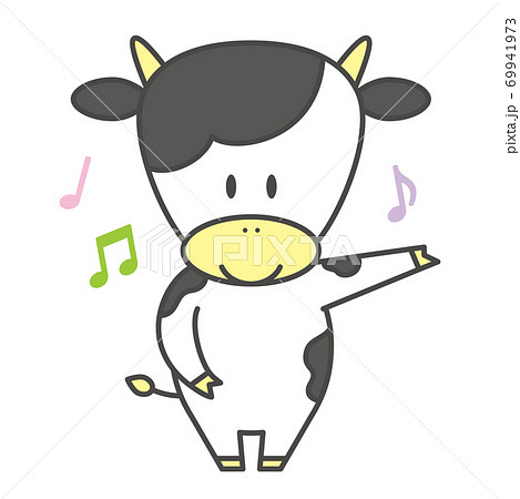 牛のキャラクター 基本ポーズ 案内のイラスト素材