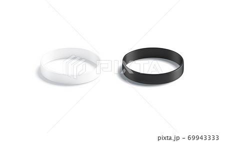 Blank black and white silicone wristband mockup set, side view Blank black and white silicone wristband mockup set, side view 69943333