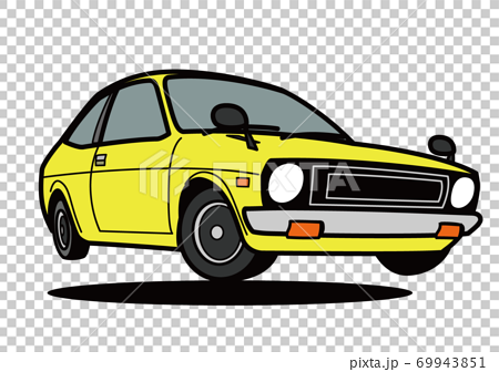 国産レトロコンパクトカー 黄色 ジャンプ 自動車イラストのイラスト素材