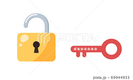 パスワードで鍵を開けるイメージ 南京錠 ロック解除のイラストのイラスト素材