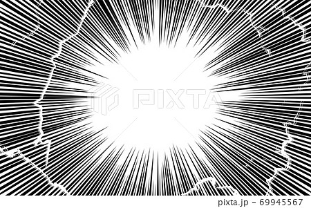 漫画風背景素材　集中線と稲妻の効果 69945567