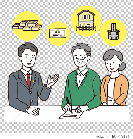 専門家に遺言書の書き方を教わるシニア夫婦 専門家に遺言書の書き方を教わるシニア夫婦 69945956