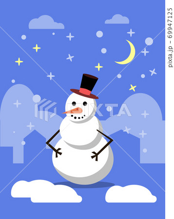 Winter landscape with a snowman in hat 69947125