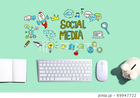 Social media with a computer keyboard Social media with a computer keyboard 69947722