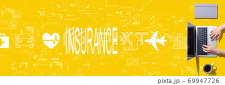 Insurance concept with person using a laptop Insurance concept with person using a laptop 69947726