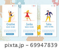 Dancing flat cartoon characters Web banner stories set 69947839