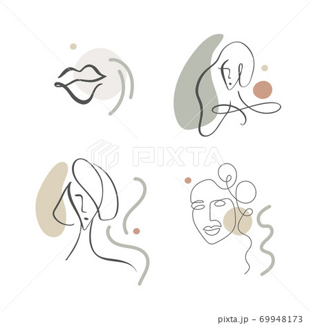 Continuous line, abstract drawing of set faces and hairstyle, fashion concept, woman beauty minimalist, vector illustration for t-shirt, slogan design print graphics style 69948173