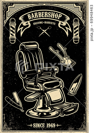 Barber shop poster template. Barber chair and...のイラスト素材 [69948463] - PIXTA