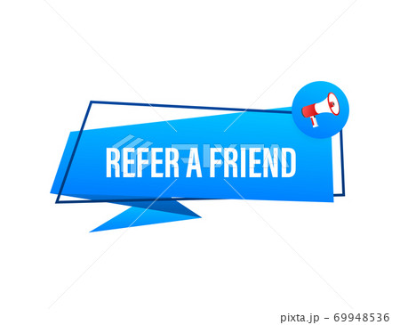 Hand holding megaphone, refer a friend. Vector stock illustration. 69948536