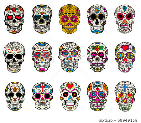 Set Of Sugar Skulls Illustrations Dead Day のイラスト素材