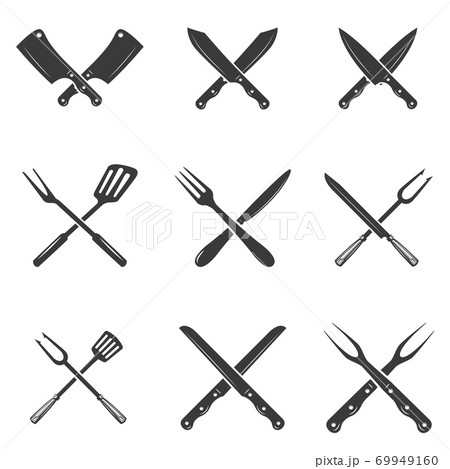 Set of restaurant knives icons. Silhouette - Cleaver and Chef Knives. 69949160