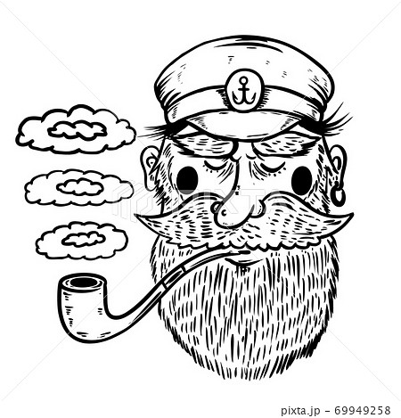 Hand drawn captain illustration. Sailor with smoking pipe. 69949258
