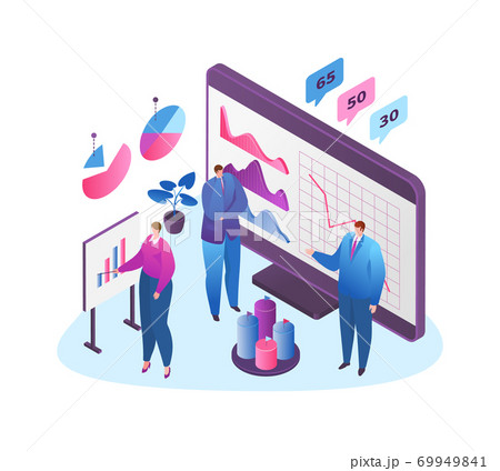 Financial analytic and accounting concept vector illustration. Organization process, research, budget planning, report, market analysis. 69949841