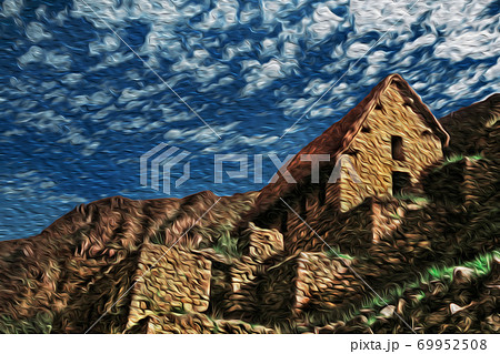 Stone houses and retaining walls in Machu Picchu Stone houses and retaining walls in Machu Picchu 69952508